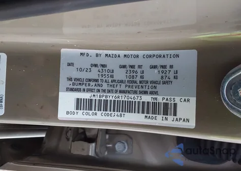 2024 Mazda Mazda3 Hatchback 2.5 Carbon Turbo from USA, damaged, VIN JM1BPBYY6R1704673